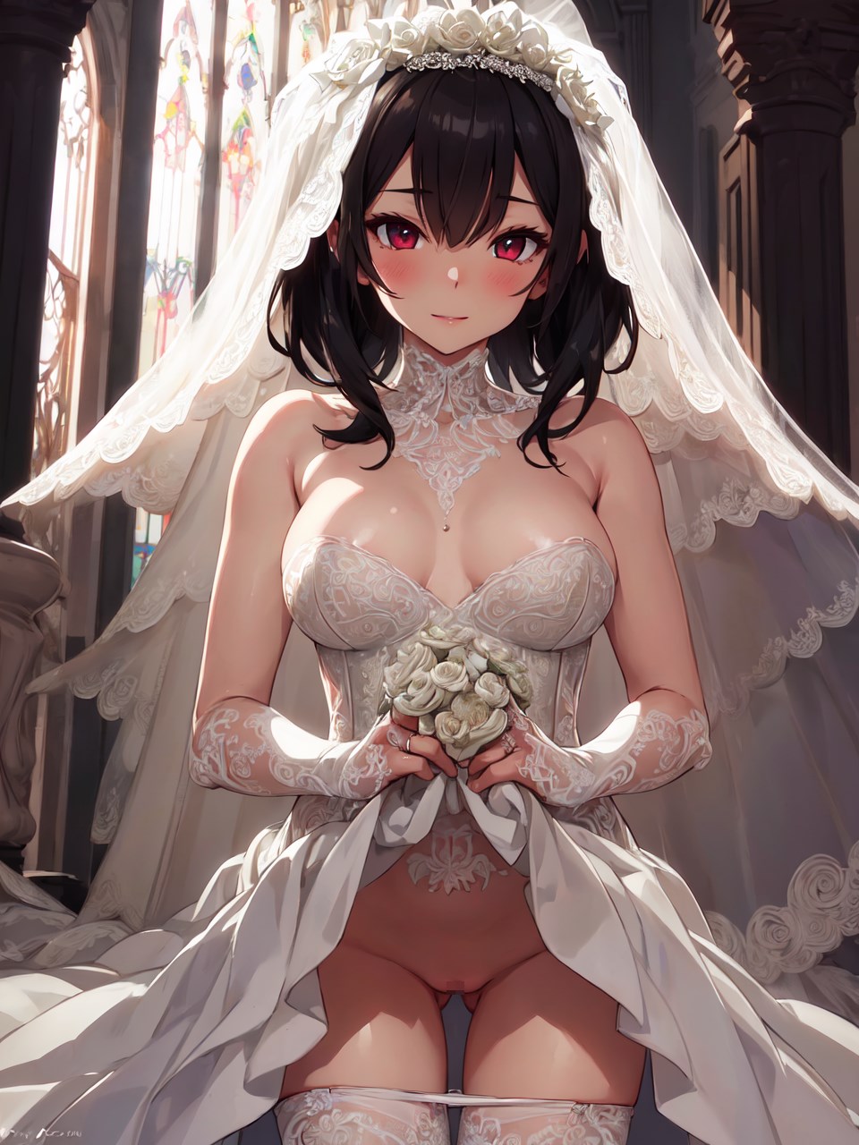 純白のドレスからこぼれる蕾や蜜壺が美しいウェディングドレス二次元美少女８