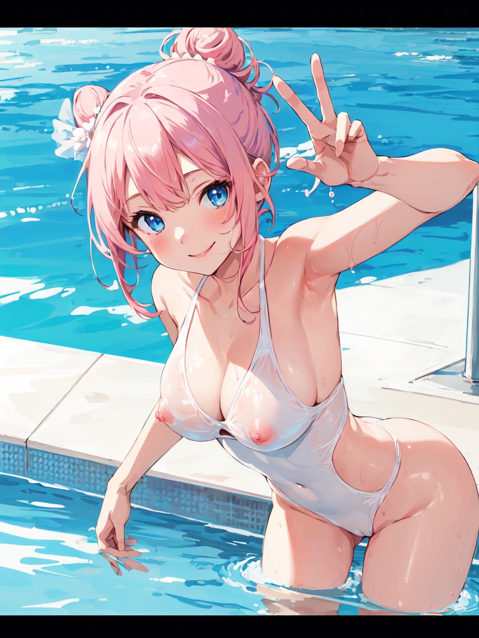 濡れ透け水着でピースを決めれば、世界はピースになる二次萌美少女１２