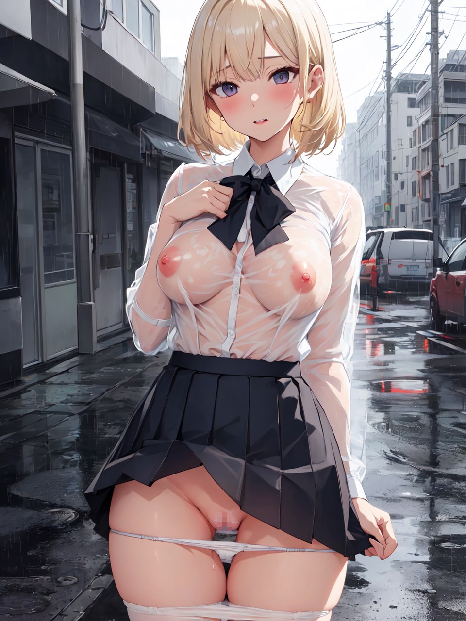 雨の濡れ透けエロガール９